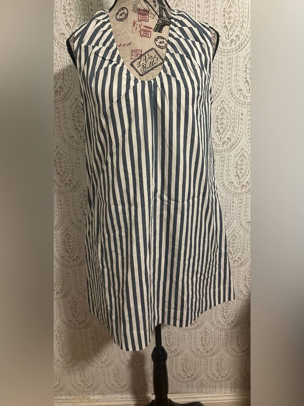 Striped V-Neck Sleeveless Dress - Navy and White new no tags